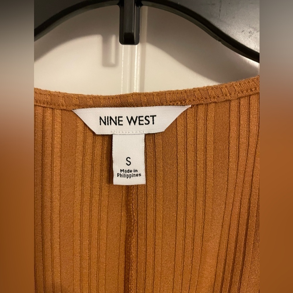 PUFF SHORT SLEEVE MIDCALF DRESS women size S vertical ribbing cinnamon/chestnuts - Picture 3 of 12